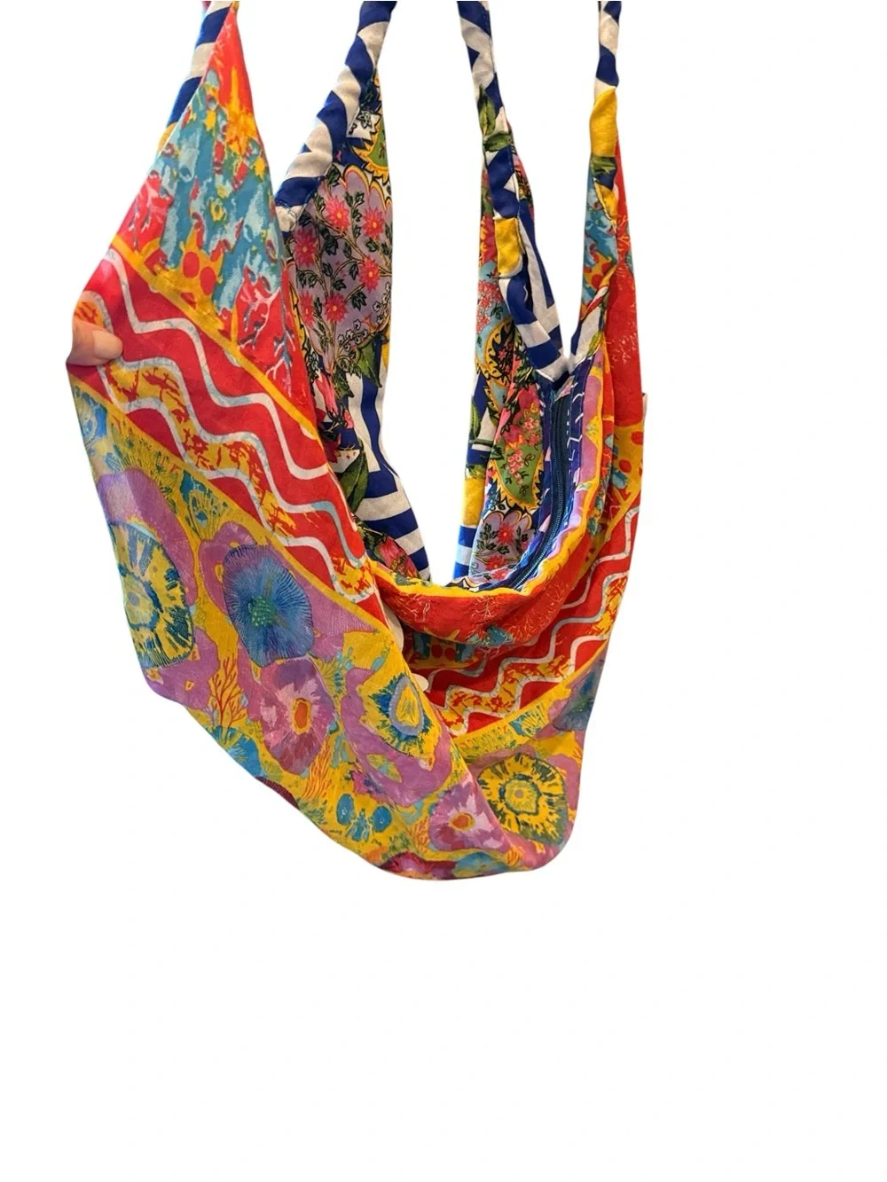 Yellow Lemon Print Hobo Bag on Blue & White Stripe - Brand Unspecified